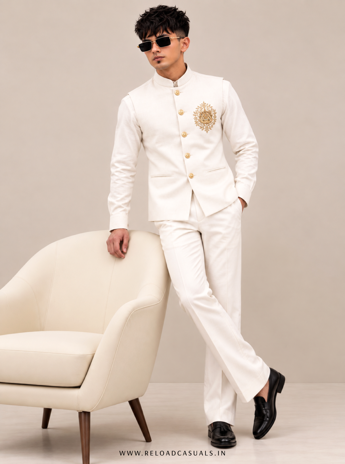 Lion Handwork Three Pcs Bootcut Sadri