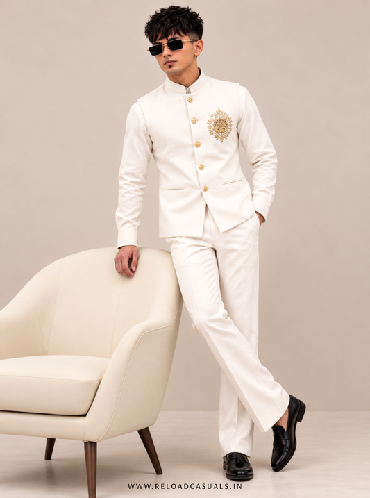 Lion Handwork Three Pcs Bootcut Sadri