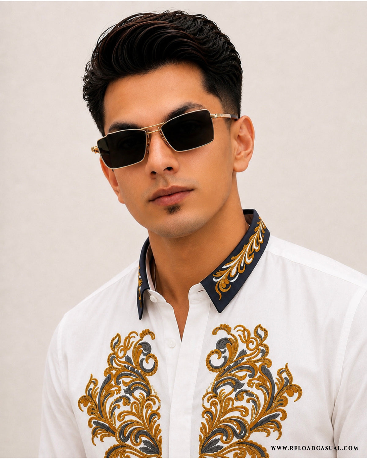 Men's Royal Contrast Collar Embroidered Shirt