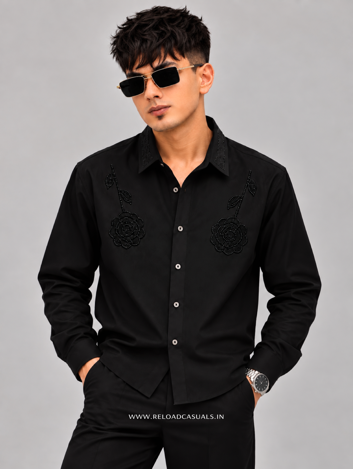 Double Rose Back Line Flock Diamond Shirt