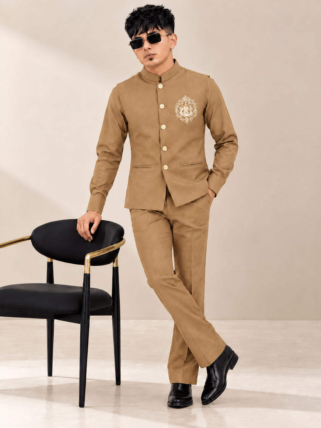 Lion Handwork Three Pcs Bootcut Sadri