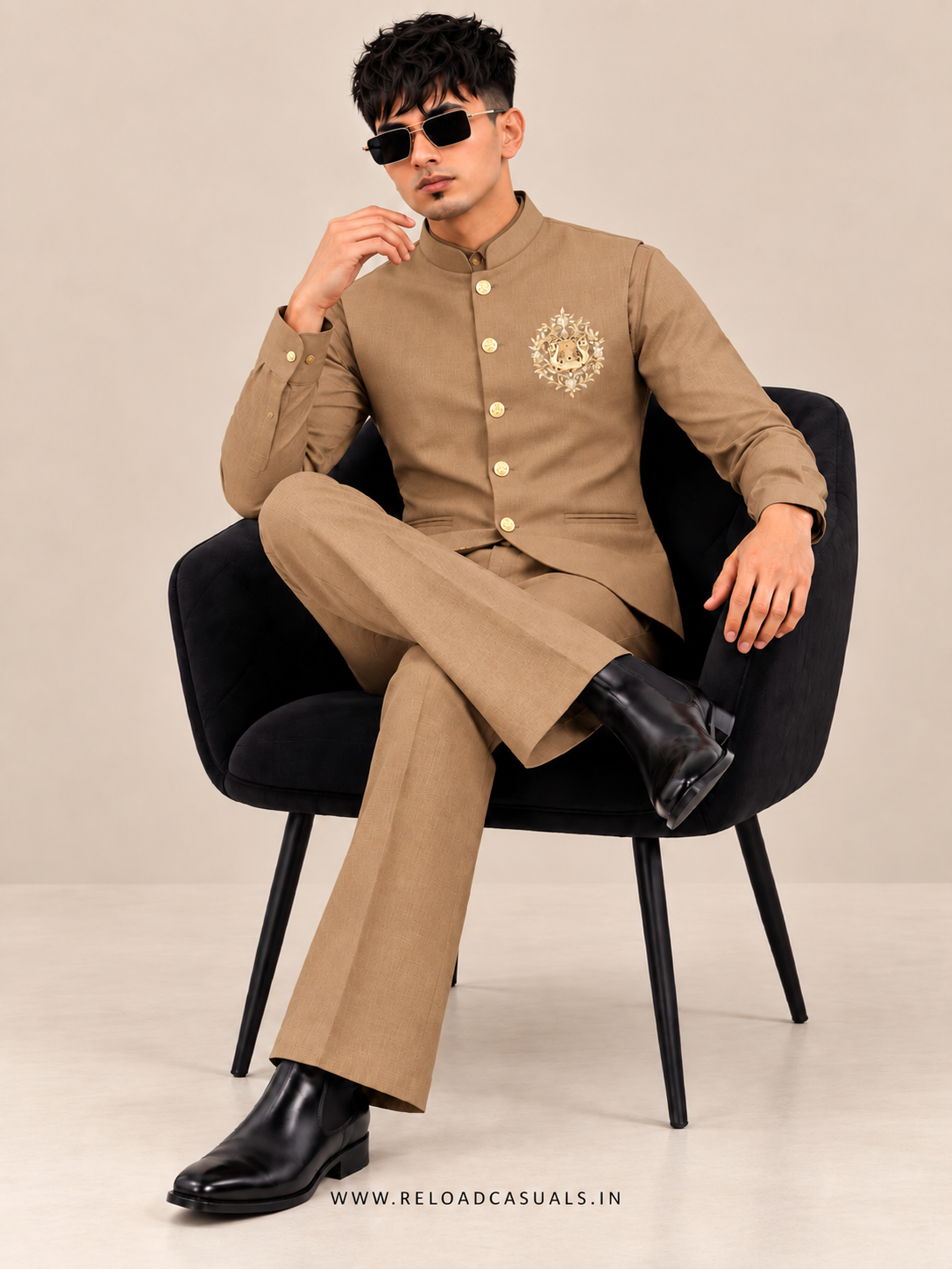 Lion Handwork Three Pcs Bootcut Sadri