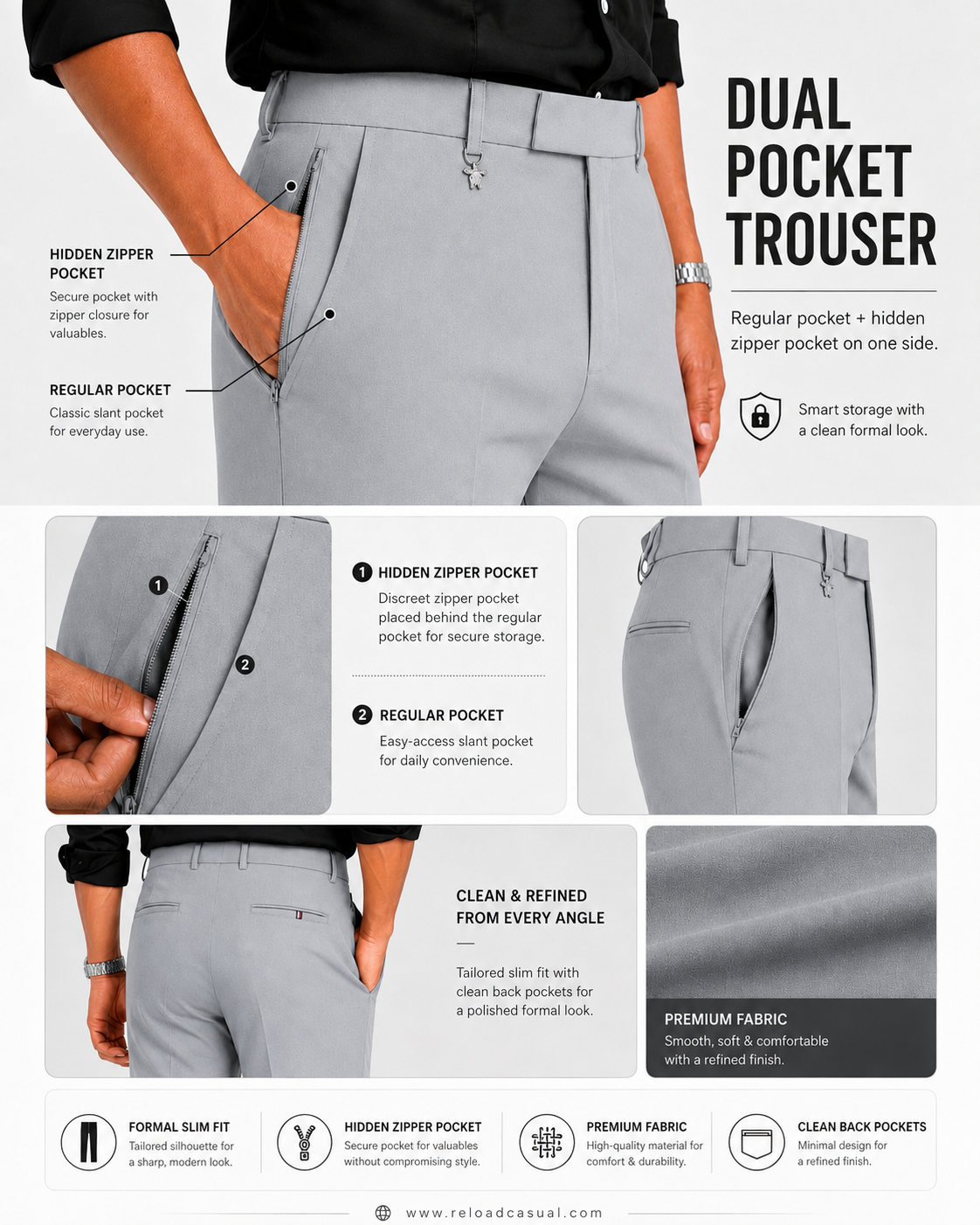 Hidden Zip Pocket Adjustable Pant