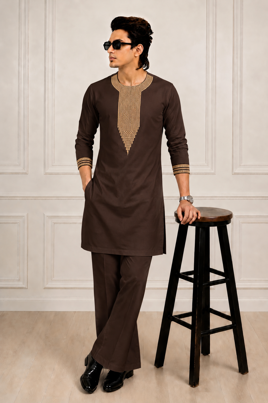Elegant GoldLine Threadwork Bootcut Kurta Set