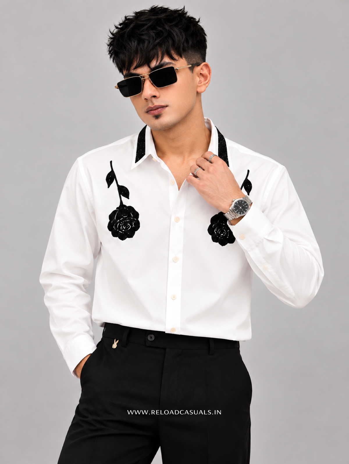 Double Rose Back Line Flock Diamond Shirt