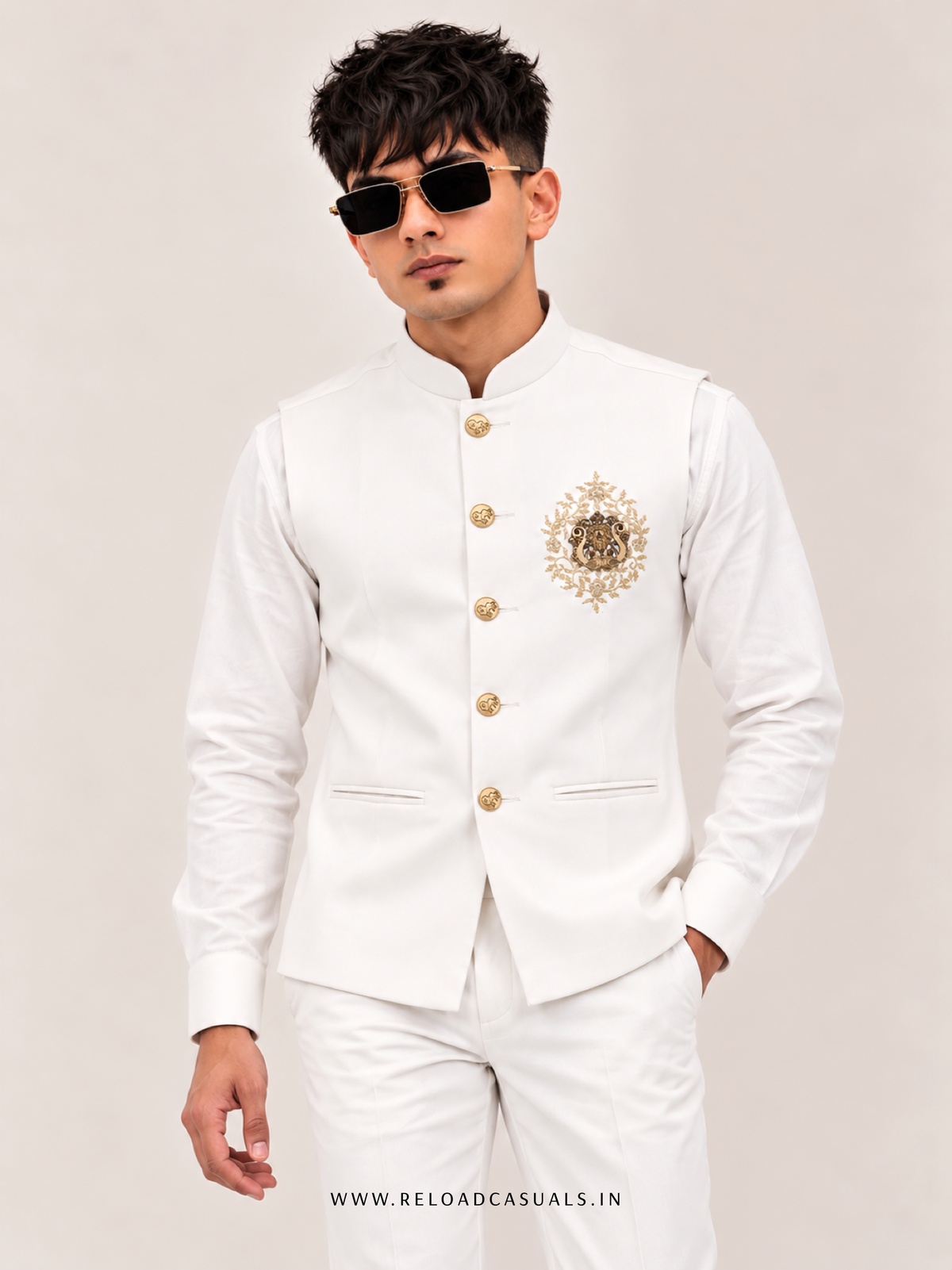 Lion Handwork Three Pcs Bootcut Sadri