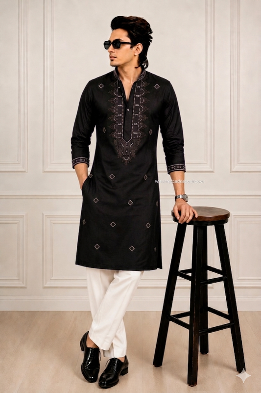 Embroidered Mandarin Collar Kurta Pajama set