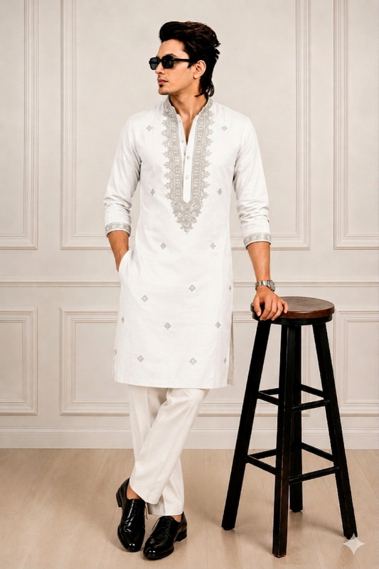 Embroidered Mandarin Collar Kurta Pajama set