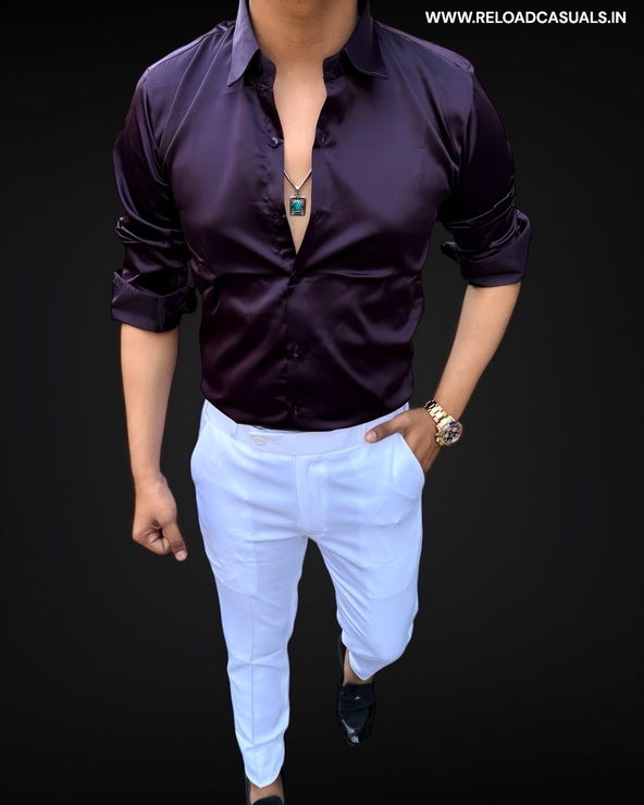 Plain Satin Shirt  - Wine