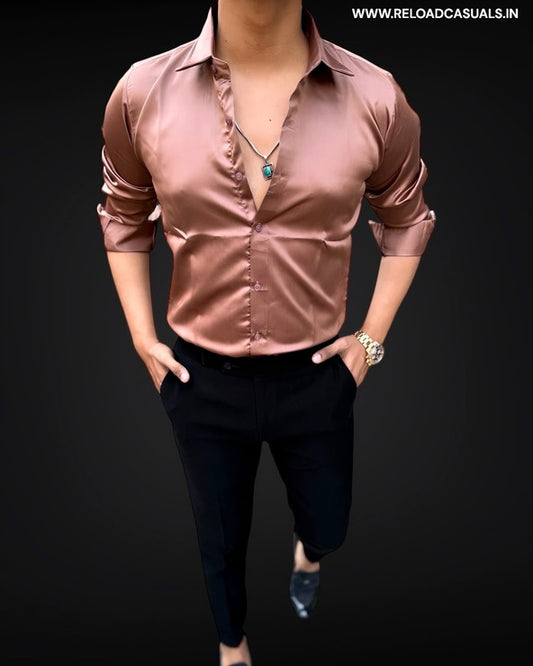 Plain Satin Shirt  - Brown