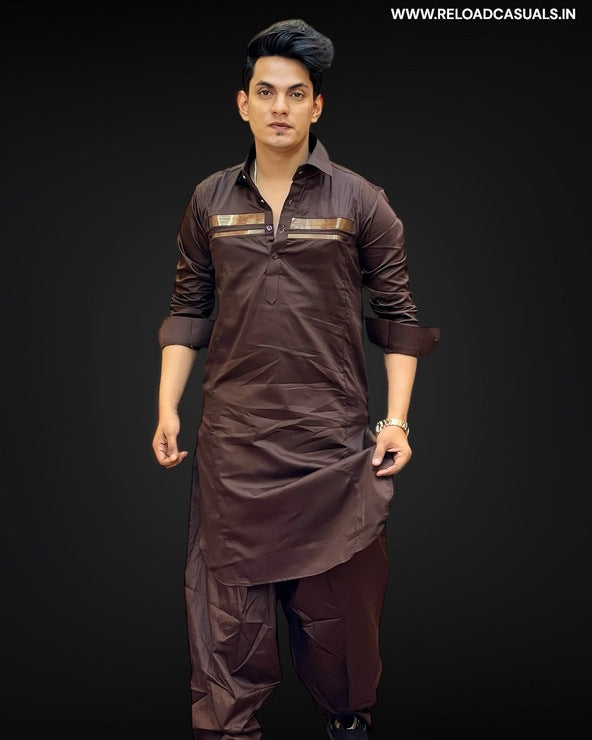 Front Stripe Pathani Kurta & Pyjama - Combo