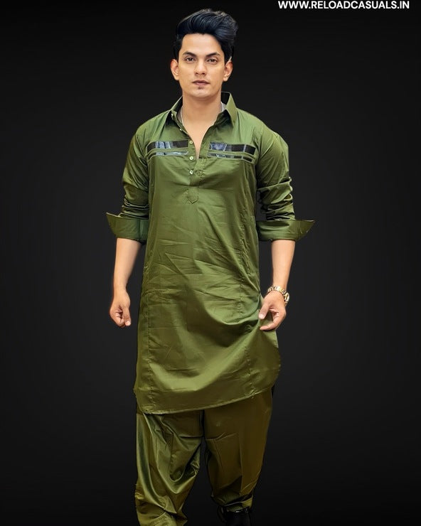 Front Stripe Pathani Kurta & Pyjama - Combo