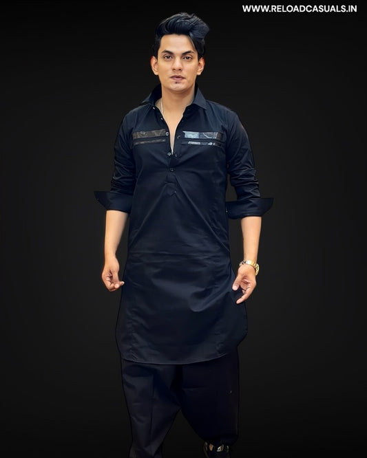 Front Stripe Pathani Kurta & Pyjama - Combo