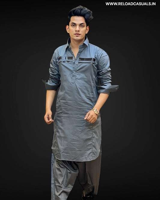 Front Stripe Pathani Kurta & Pyjama - Combo