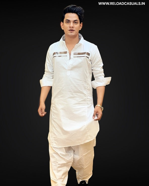 Front Stripe Pathani Kurta & Pyjama - Combo