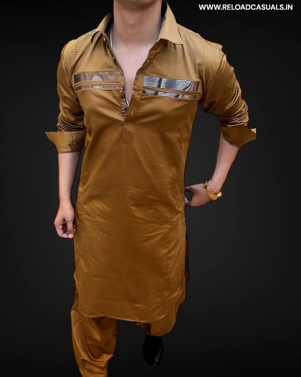 Front Stripe Pathani Kurta & Pyjama - Combo