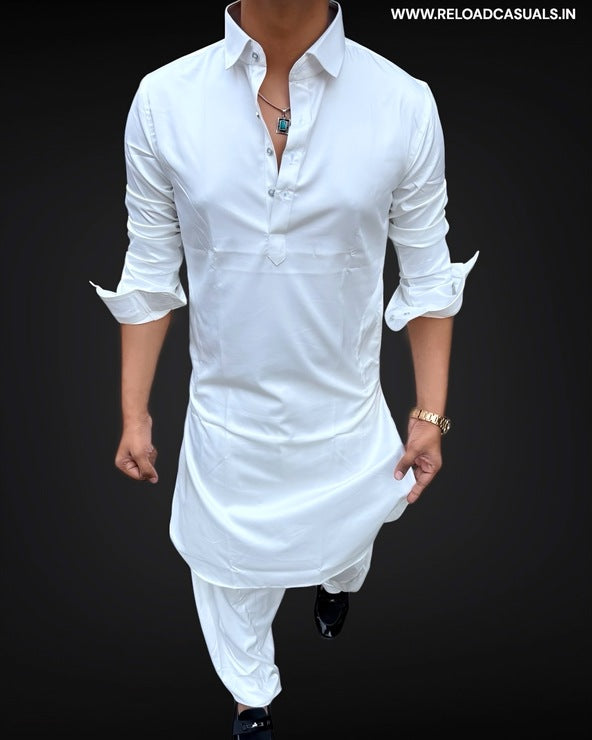 Basic Collar Pathani Full Kurta and Pyjama - Combo