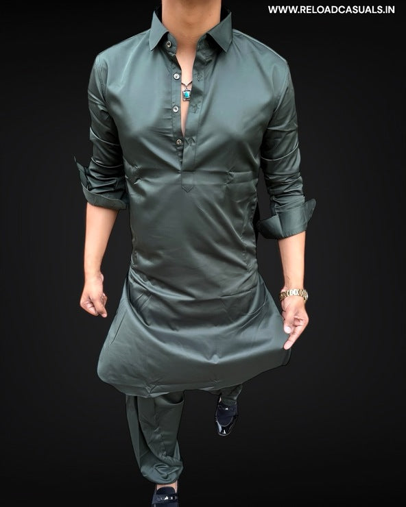 Basic Collar Pathani Full Kurta and Pyjama - Combo