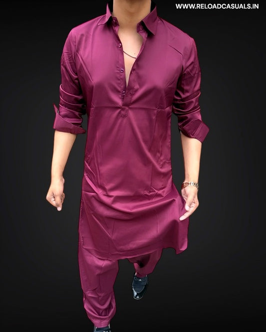 Basic Collar Pathani Full Kurta and Pyjama - Combo