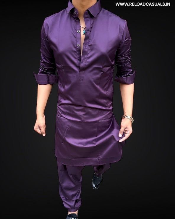 Basic Collar Pathani Full Kurta and Pyjama - Combo