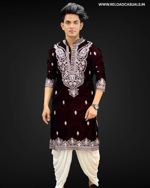 Heart Shape Designer Work Kurta & Pyjama - Combo