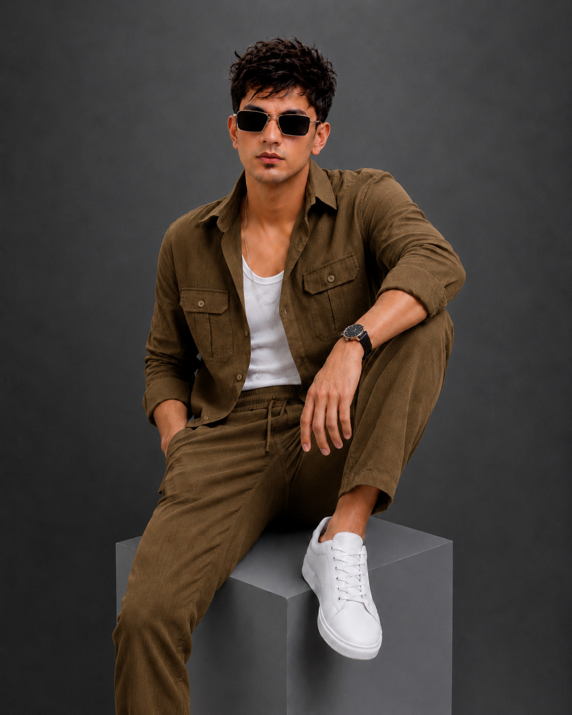 Soft Touch Linen Tracksuit With Flap Pocket