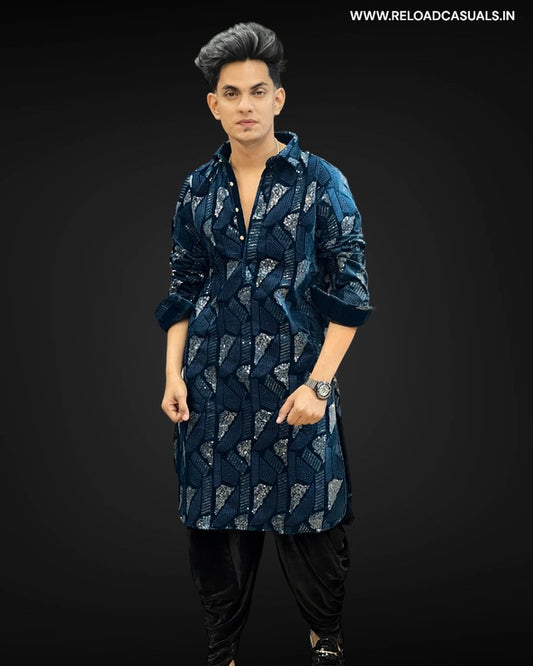 Velvet Classic Pattern Pathani & Pyjama - Combo
