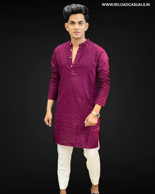 Lucknowi Kurta & Plain Pant - Combo