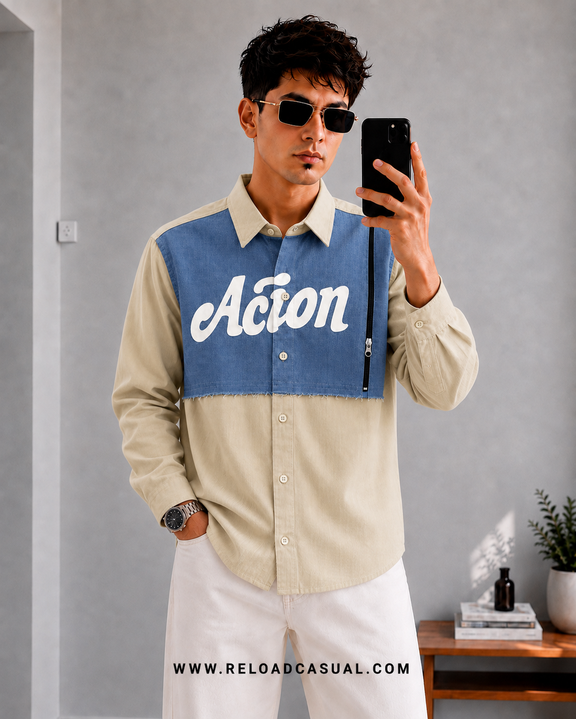 Action Denim Patch Side Zip Shirt