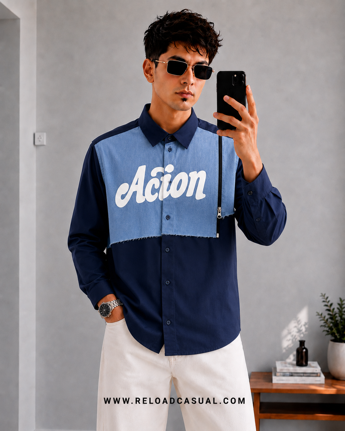 Action Denim Patch Side Zip Shirt