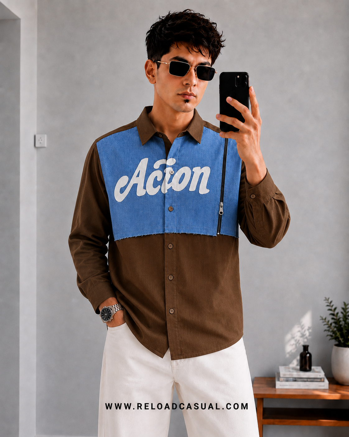 Action Denim Patch Side Zip Shirt