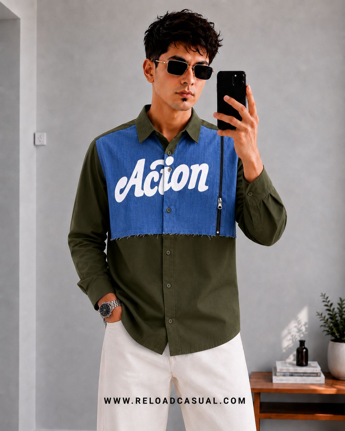 Action Denim Patch Side Zip Shirt