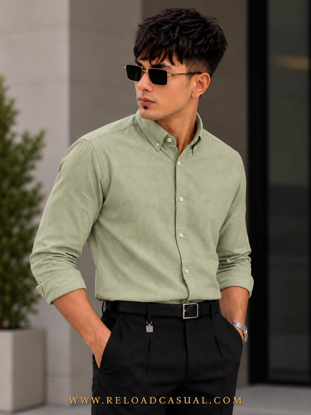 Men's Textured Linen Slim Fit Shirt