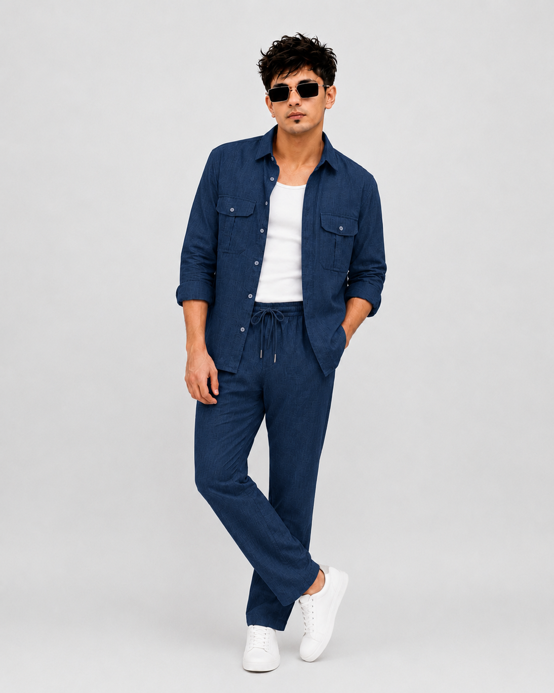 Soft Touch Linen Tracksuit With Flap Pocket