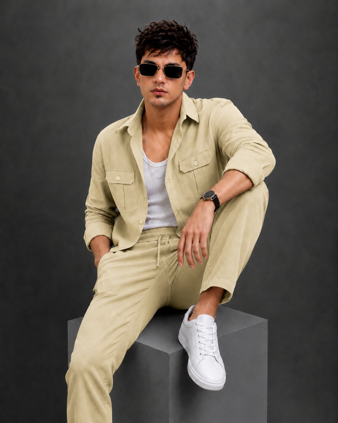 Soft Touch Linen Tracksuit With Flap Pocket