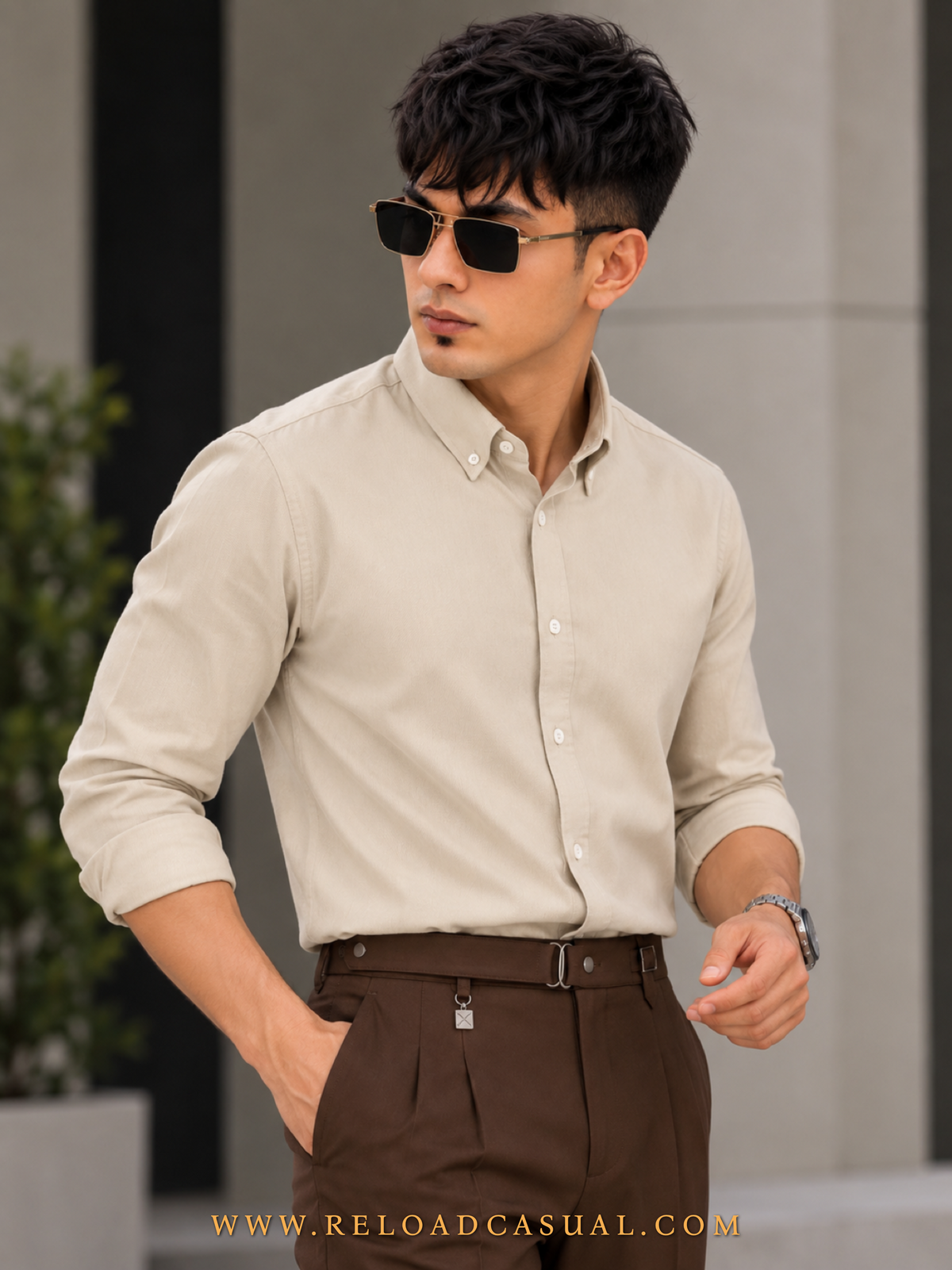 Men's Textured Linen Slim Fit Shirt