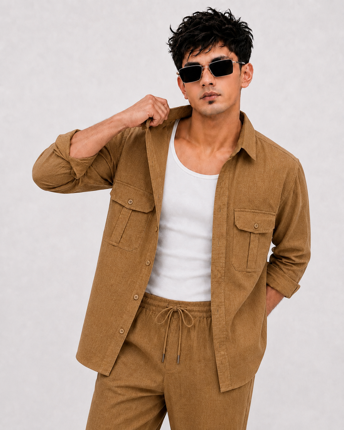 Soft Touch Linen Tracksuit With Flap Pocket