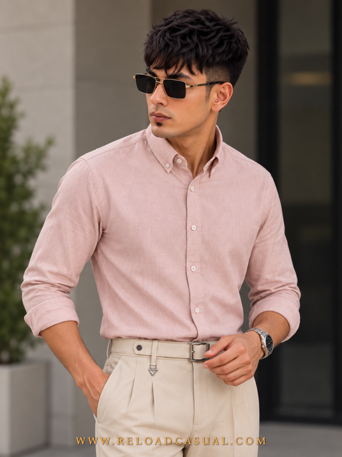 Men's Textured Linen Slim Fit Shirt