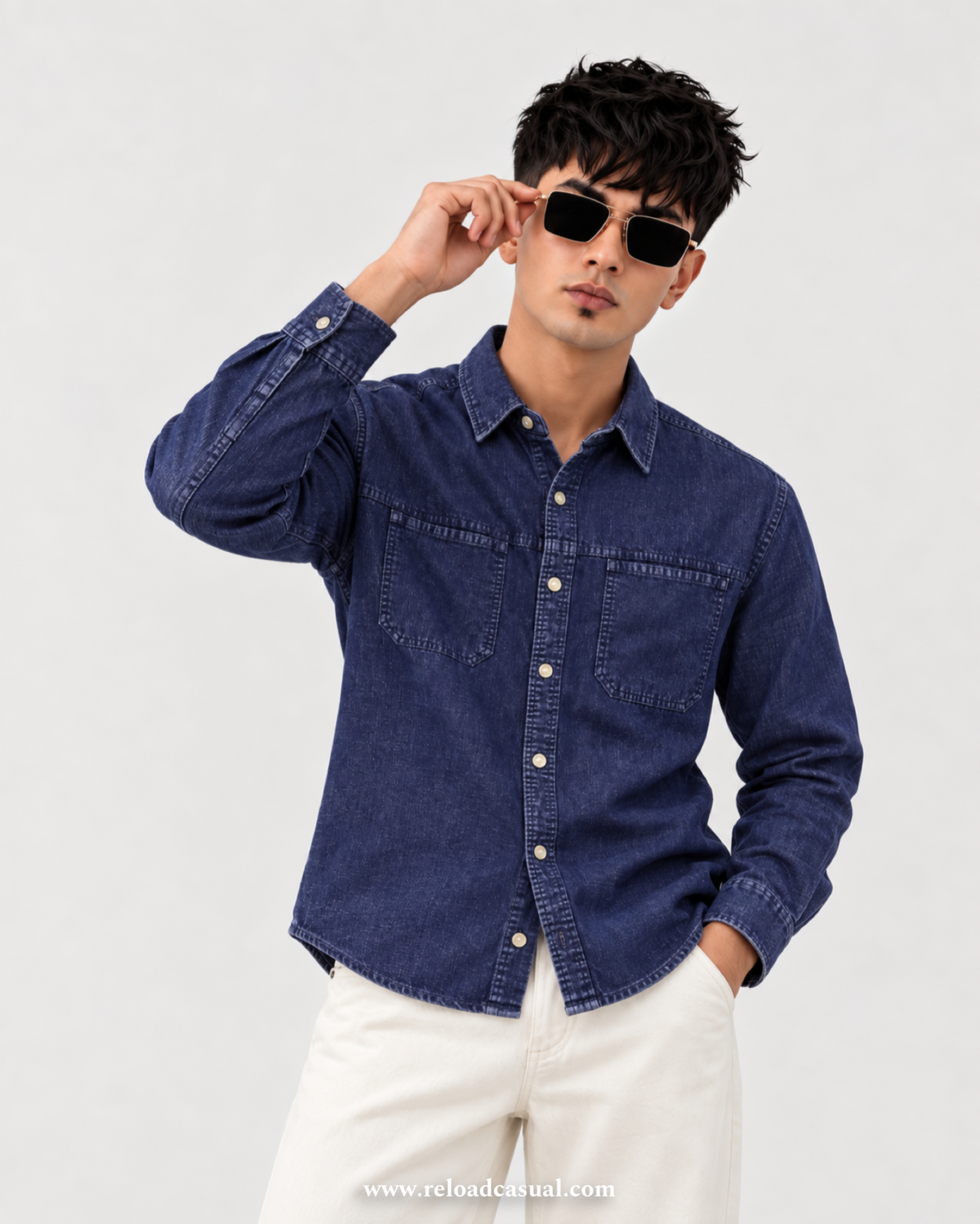 Touch Button Denim Corduroy Shirt