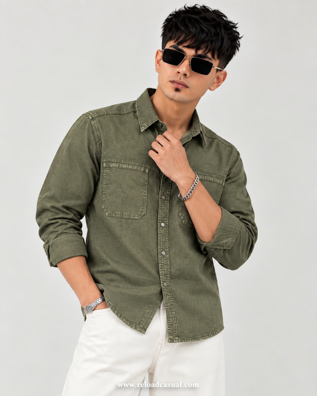 Touch Button Denim Corduroy Shirt