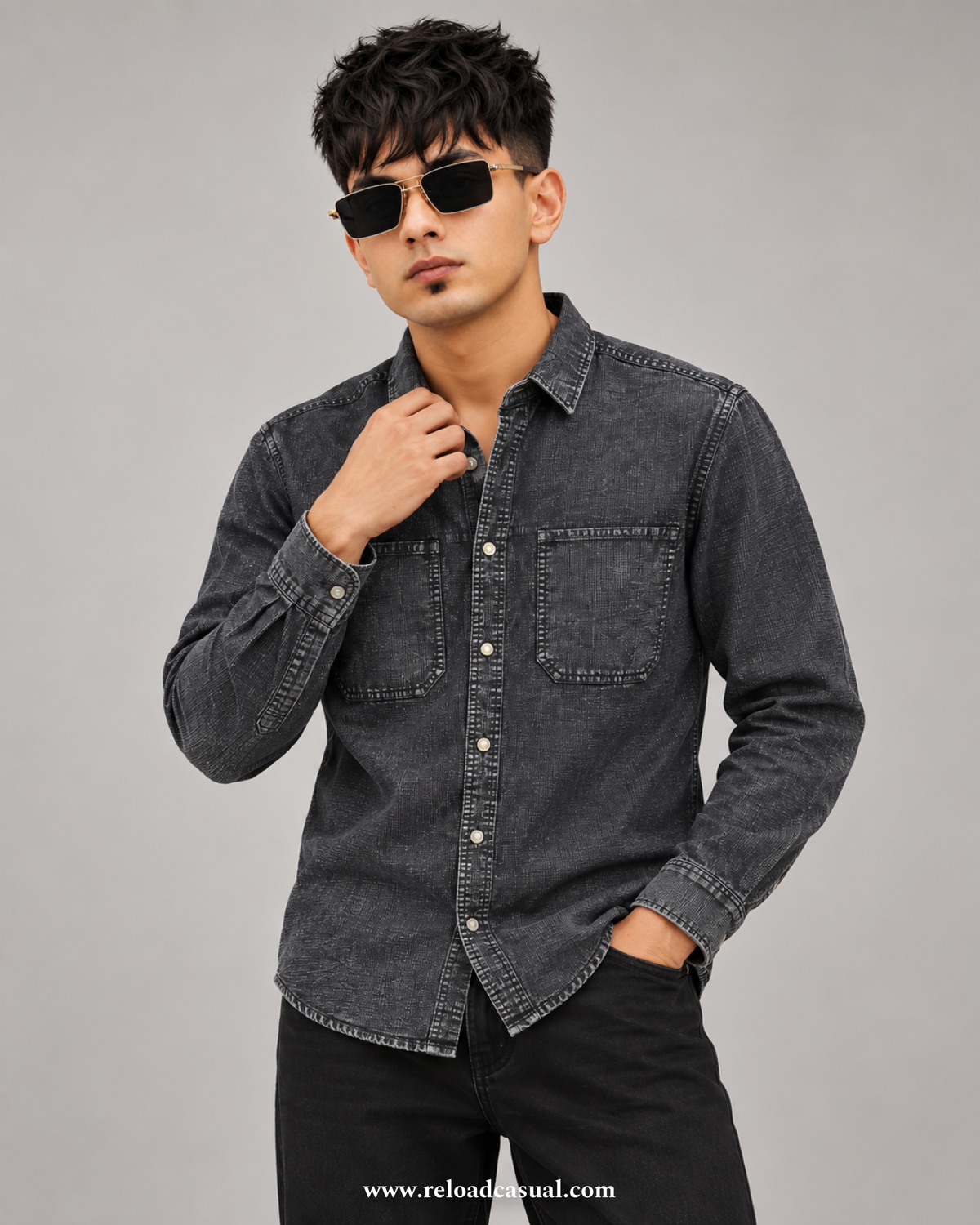 Touch Button Denim Corduroy Shirt