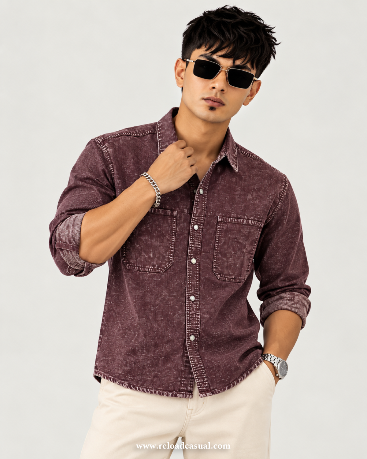 Touch Button Denim Corduroy Shirt