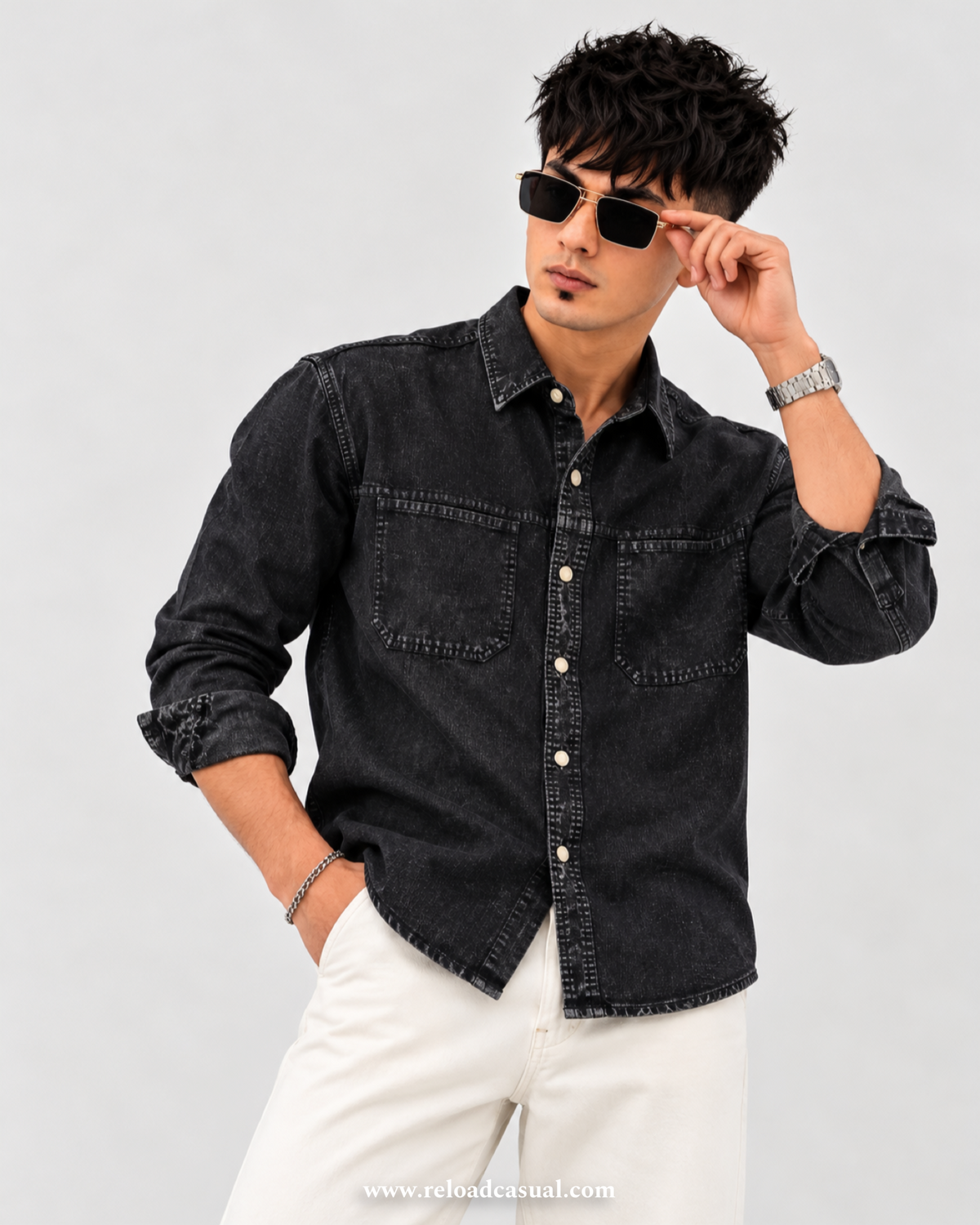 Touch Button Denim Corduroy Shirt