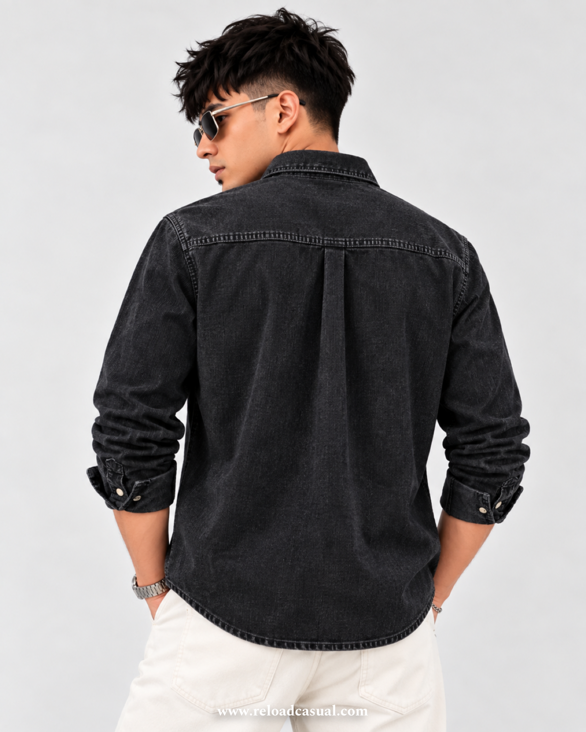 Touch Button Denim Corduroy Shirt