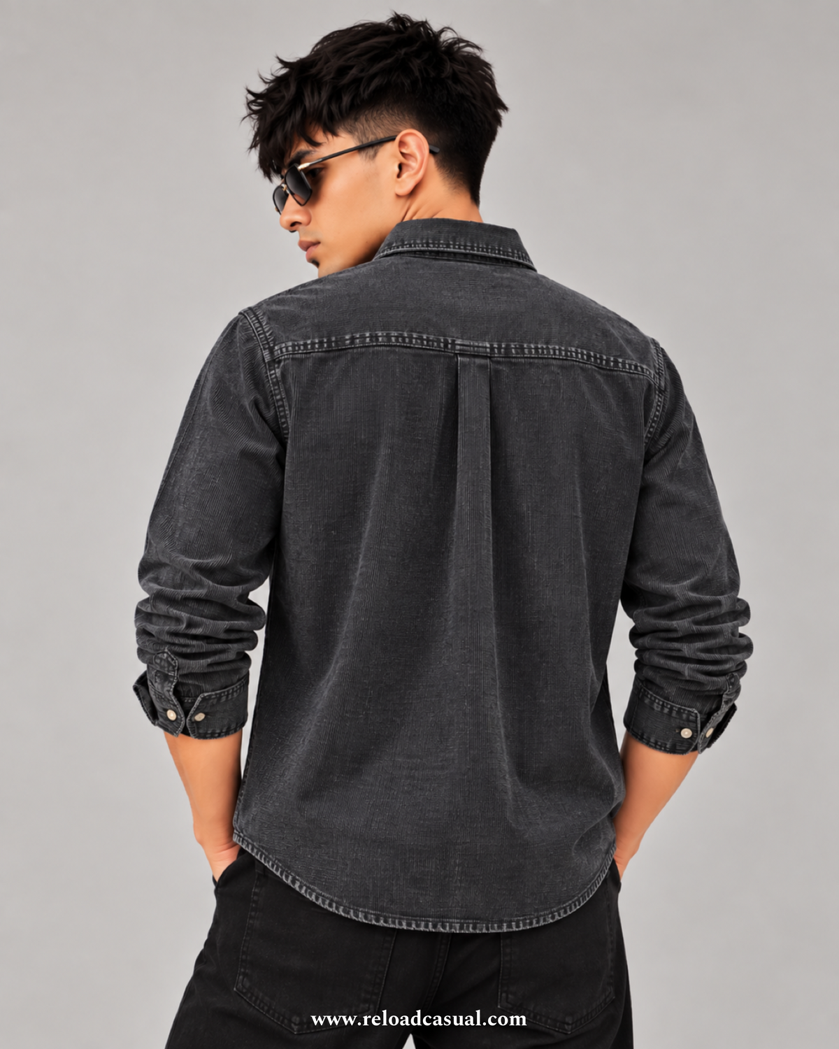 Touch Button Denim Corduroy Shirt