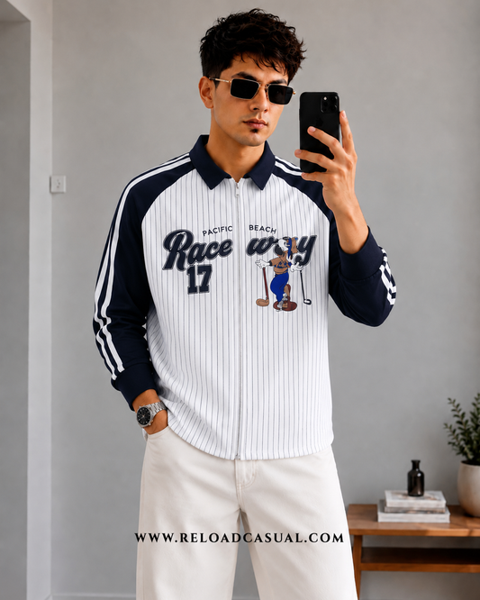 Raceway 17 Boxy Fit Full Zip Collar Shirt