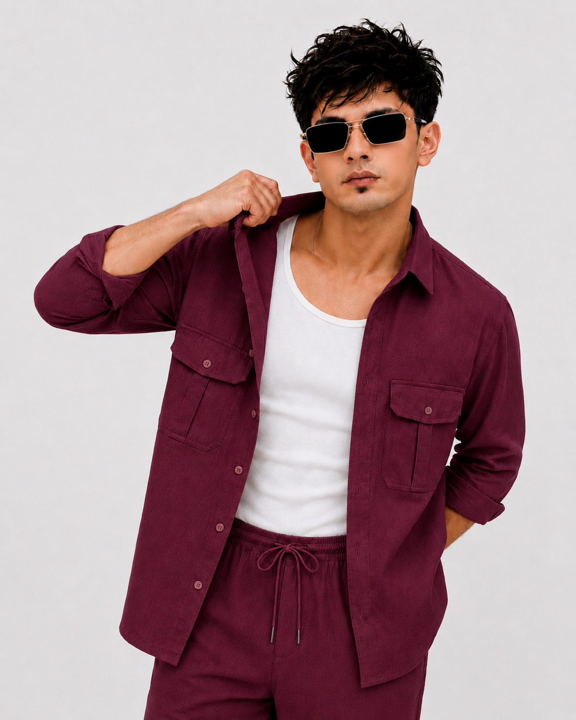Soft Touch Linen Tracksuit With Flap Pocket