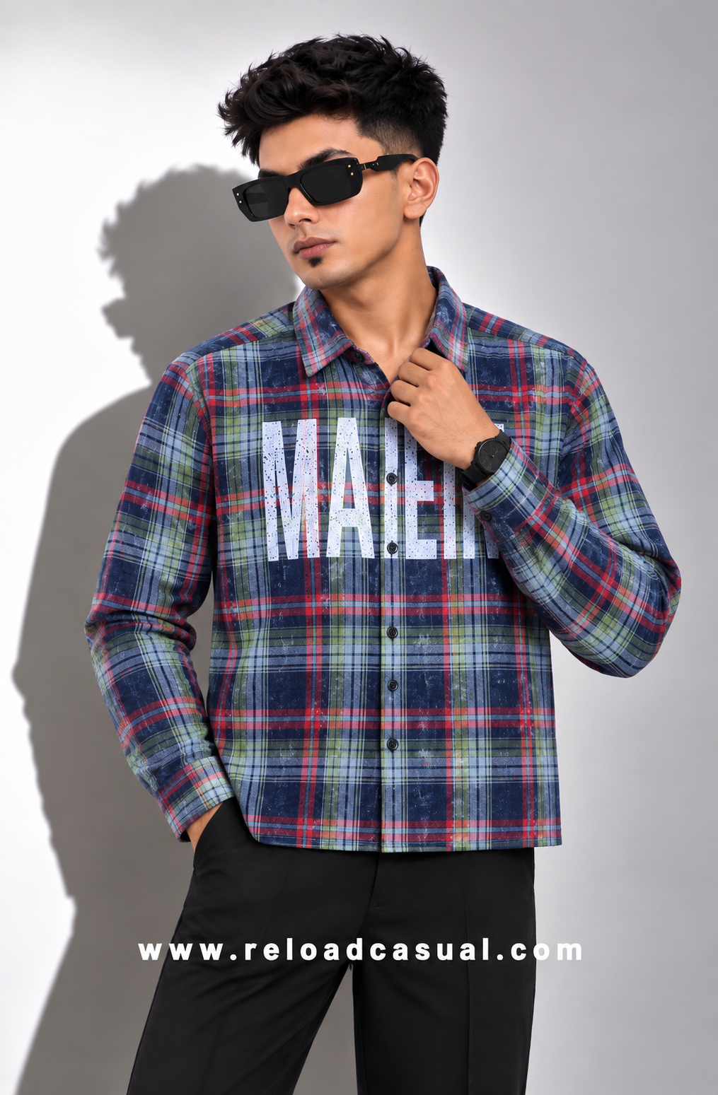 Majein Graphic Checked Casual Shirt