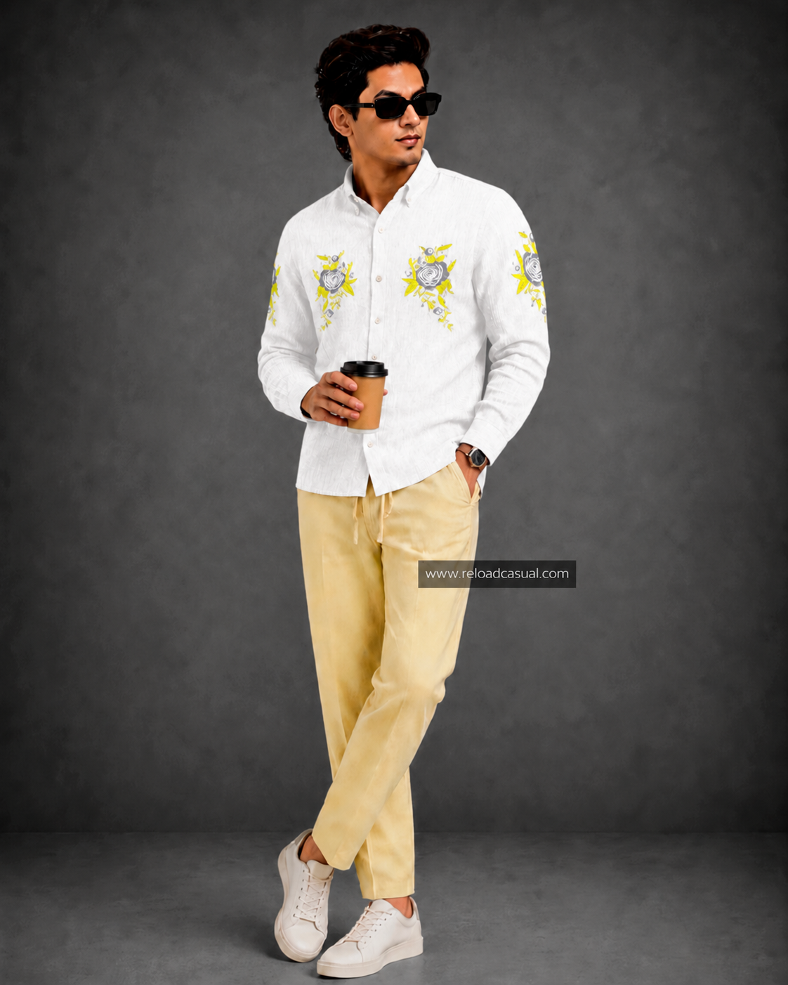 Men’s Floral Embroidery Design Linen Co-ord Set