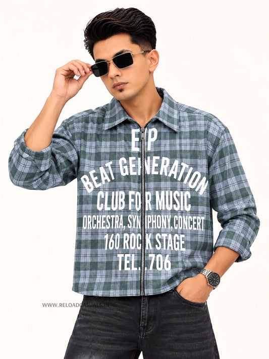 Men’s Beat Generation Graphic Check Zip-Up Shirt